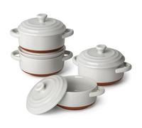 MALACASA Mini Cocotte 440 ml - Set di 4 Casseruole in Porcellana con Coperchio e Manico, Ideali per Lasagne Monoporzione, Soufflé, Zuppe, Adatte a Forno, Microonde e Lavastoviglie, Serie TARA.BAKE
