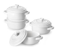 MALACASA Mini Cocotte 440 ml - Set di 4 Casseruole in Porcellana con Coperchio e Manico, Ideali per Lasagne Monoporzione, Soufflé, Zuppe, Adatte a Forno, Microonde e Lavastoviglie, Serie BAKE.BAKE