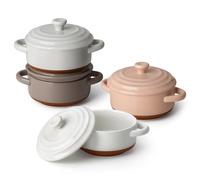 MALACASA Mini Cocotte 440 ml - Set di 4 Casseruole in Porcellana con Coperchio e Manico, Ideali per Lasagne Monoporzione, Soufflé, Zuppe, Adatte a Forno, Microonde e Lavastoviglie, Serie TARA.BAKE