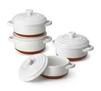 MALACASA Mini Cocotte 440 ml - Set di 4 Casseruole in Porcellana con Coperchio e Manico, Ideali per Lasagne Monoporzione, Soufflé, Zuppe, Adatte a Forno, Microonde e Lavastoviglie,Serie TARA.BAKE