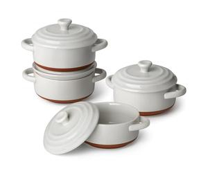 MALACASA Mini Cocotte 440 ml - Set di 4 Casseruole in Porcellana con Coperchio e Manico, Ideali per Lasagne Monoporzione, Soufflé, Zuppe, Adatte a Forno, Microonde e Lavastoviglie, Serie TARA.BAKE