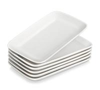 MALACASA Piatti da Portata in Porcellana 24,7x14,2x3,1 cm, Set di 6 Vassoi Rettangolari per Feste e Intrattenimenti, Ideali per Servire Sushi, Antipasti e Dessert, Bianco, Lavabili in Lavastoviglie