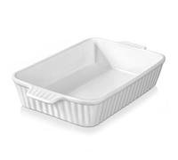 MALACASA Pirofila da forno, teglia da forno in ceramica da 3 QT, teglia rettangolare profonda per lasagne con manici per cucinare servire torte da cucina, bianca, serie BAKE.BAKE (20,3 x 30,5 cm)