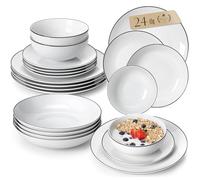 MALACASA Serie AMELIA Servizio di Piatti in Porcellana Bianca per 6 Persone - Set 24 Pezzi con Piani Grandi, da Dessert, Fondi, Ciotole - Rotonde