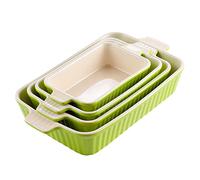 MALACASA Serie BAKE.BAKE Pirofile da Forno in Ceramica Rettangolari, Set di 4 Teglie da Forno per Lasagne Ceramica 3020, 2080, 1480, 850 ml, Casseruole da Forno - Verde