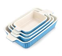MALACASA Serie BAKE.BAKE Pirofile da Forno Rettangolari per Lasagne, Set di 4 Teglie da Forno in Ceramica 3020, 2080, 1480, 850 ml, Lasagnere da Forno Antiaderenti Blu