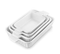 MALACASA Serie BAKE, Pirofile da Forno Rettangolari per Lasagne, Set di 4 Teglie da Forno in Ceramica 3020, 2080, 1480, 850 ml, Pirofila Ceramica Grande Antiaderenti Bianca