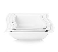 MALACASA, Serie Flora, 3 Pezzi in Porcellana, Bianco Avorio Cina Ceramica Bianco Panna Set da Tavola con - 7 "Ciotola Quadrata - 8,5" Ciotola Quadrata e - 10 "Ciotola Quadrata