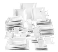 MALACASA, Serie Flora, Servizio da Piatti in Porcellana Bianca Crema Set 60 Pezzi con 12 Tazzine da caffè, 12 Piattini, 12 Piatti da Dessert, 12 Piatti Fondi e 12 Piatti Piani per 12 Persone