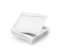 MALACASA, Serie Flora, Servizio da Piatti da Dessert in Porcellana Bianca Avorio Set con 6 Pezzi per 6 Persone