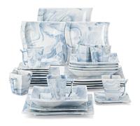 MALACASA Serie Flora Servizio di Piatti in Porcellana, Set di Piatti Marmo Blu per 6 Persone con Piatti Piani Grandi, Piatti Fondi, Piatti da Dessert, Tazza e Piattini, Set di Stoviglie 30 Pezzi