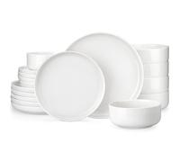 MALACASA Serie LUNA Set di Piatti 36 Pezzi in Porcellana per 12 Persone con Piatti Piani Grandi, Piatti da Dessert, Ciotole, Servizio di Piatti Rotonde Bianca