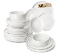 MALACASA Serie LUNA Set di Porcellana Bianca per 12 Persone con piatto Piani Grandi, Piatto da Dessert, Fondi, Ciotole, 48 Pezzi