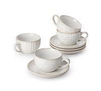 MALACASA Serie LYDIA, Set di 4 Tazze da Caffe per 4 Persone, 180 ml Set Tazzine Caffè Impilabile con Piattino, Ideale per Espresso, Cappuccino, Latte, Moka e Tè, Disegno in Rilievo