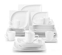 MALACASA, Serie Monica, Articoli per la Tavola in Porcellana, Set da caffè, 30 Pezzi, con 6 Tazze, 6 Piatti, 6 Piatti da Dessert, 6 Piatti Fondi, 6 Piatti Piani 6 Persone, Bianco