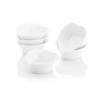 MALACASA, Serie Ramekin.Dish, 6 Pezzi di Ciotoline a Forma di Cuore per aperitivo/per antipasto/per Dolci/per merenda/per Salse, in Ceramica/Porcellana Bianca, Dimensione: 10 * 9.5 * 3 cm