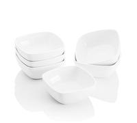 MALACASA, Serie Ramekin.Dish, 6 Pezzi di Ciotoline quadrate per aperitivo/per antipasto/per i Dolci/per Salse/per merenda, in Ceramica Bianca, Dimensione: 25.4 x 7.62 x 7.62 cm