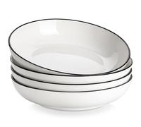 MALACASA Serie REGULAR 1680ml Piatti da Pasta in Porcellana, Piatti da Zuppa, Set di 4 Ciotole per Insalata, Bianco con Bordo Nero