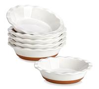 MALACASA Serie TARA, Set di 6 Mini Stampi da Torte Ceramica 360 ml, Teglie Tonde e Tortiere in Ceramica 168mm, Piatto per Torta con Bordo Increspato, Ideale per Torte, Quiche e Crostate Monoporzione