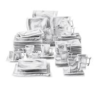 MALACASA Servizio da Piatti in Porcellana Set 60 Pezzi con 12 Piatti Piani, 12 Piatti da Dessert, 12 Piatti Fondi, 12 Tazza da Caffé e 12 Piattini per 12 Persone, Grigio Marmo, Serie FLORA