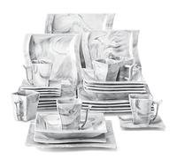 MALACASA Servizio da Tavola e Caffè in Porcellana per 6 Persone, Set da 30 Pezzi con 6 Tazze, 6 Piatti, 6 Piatti Piani, 6 Piatti da Dessert e 6 Piatti Fondi, Grigio Marmo, Serie FLORA