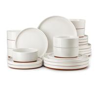 MALACASA Servizio di Piatti 8 Persone, 24 Pezzi Set di Piatti Moderni in Gres con 8 Piatti Piani, 8 Ciotole per Cereali, 8 Piatti da Dessert, Bianco - Serie LEAH