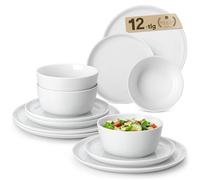 MALACASA Servizio di Piatti per 4 Persone, 12 Pezzi Set Piatti Moderni con 4 Piatti Piani, 4 Piatti da Dessert, 4 Ciotole per Cereali, Bianco - Serie LEXI
