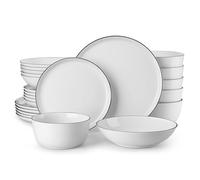 MALACASA Servizio Piatti in Porcellana Bianca per 6 Persone, 24 Pezzi Set Piatti Moderni con 6 Piatti Piani, 6 Piatti da Dessert, 6 Ciotole per Cereali, 6 Ciotola per Zuppa - Serie LEXI