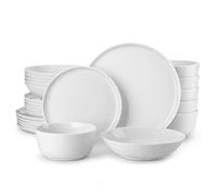 MALACASA Servizio Piatti in Porcellana Bianca per 6 Persone, 24 Pezzi Set Piatti Moderni con 6 Piatti Piani, 6 Piatti da Dessert, 6 Ciotole per Cereali, 6 Ciotola per Zuppa - Serie LEXI