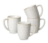MALACASA Set 4 Mug Tazza in Gres, 480ML Grande Tazza Colazione con Disegno Stampato in Rilievo per Coffee/Tè/Latte - Serie LYDIA