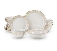 MALACASA Set da Piatti da 16/32 Pezzi Set da Piatti in Gres Bianchi in Rilievo con 4 Pezzi Piatto da Pranzo/Dessert/Tazza di Cereali/Zuppa