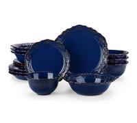 MALACASA Set da pranzo con piatti in smalto reattivo blu in rilievo da 16 pezzi Set di stoviglie in ceramica con 4 pezzi Piatto da pranzo/Dessert/Ciotola/Zuppa