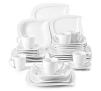 MALACASA Set da pranzo in porcellana bianca da 30/60 pezzi con tazze piattini Dessert zuppa piatti da tavola servizio da tavola per il 6/12