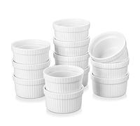 MALACASA Set di 12 Pirottini in Porcellana da 55 ml (5,9 x 3,6 cm) - Perfetti per Dessert Monoporzione, Buffet, Cene Eleganti, Dolci Personalizzati e Salse, Bianco, Lavabili in Lavastoviglie