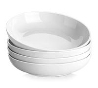 MALACASA Set di 4 Ciotole in Porcellana da 1680 ml, Ø 25,6 x 5,4 cm, Insalatiere Eleganti e Capienti, Ideali per Pasta, Zuppe, Insalate e Dessert, Bianco, Adatte al Microonde e alla Lavastoviglie