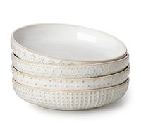 MALACASA Set di 4 Ciotole per Pasta in Gres, 1570 ml Grandi Piatti Fondi per Pasta, Insalate e Zuppe, Adatte per Microonde e Lavastoviglie, Beige - Serie LYDIA