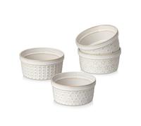 MALACASA Set di 4 Pirottini per Soufflé 120 ml con Coperchio, Ø 9.7 x 4.6 cm, Ciotoline e Stampini Rotondi da Forno in Porcellana per Dolci, Soufflé, Merenda e Snack, Bianchi, Adatti a Lavastoviglie