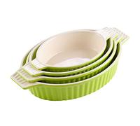 MALACASA Set di 4 Teglie da Forno in Porcellana: 2000 ml (34,5 cm), 1390 ml (30,3 cm), 1100 ml (27,5 cm) e 700 ml (23 cm), Ovali, Verdi - Perfette per Servire Arrosti e Verdure in Occasioni Familiari