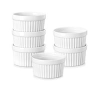 MALACASA Set di 6 Pirottini per Soufflé 120 ml, Ø 8,8 x 4,9 cm, Ciotoline e Stampini Rotondi da Forno in Porcellana per Dolci, Soufflé, Merenda e Snack, Bianchi, Adatti a Lavastoviglie e Microonde