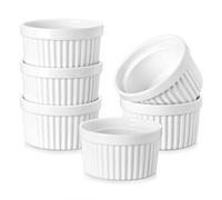 MALACASA Set di 6 Pirottini per Soufflé 240 ml, Ø 10,1 x 5,6 cm, Ciotoline e Stampini Rotondi da Forno in Porcellana per Dolci, Soufflé, Merenda e Snack, Bianchi, Adatti a Lavastoviglie e Microonde