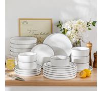 MALACASA Set di Piatti da 12/16/18/24 Pezzi Bordo Nero Dinnerwar a Mezzo Bordo in Piedi con Piatto da 4/6 Pezzi/Dessert/Sopa/Botola