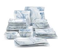 MALACASA Set di piatti e ciotole, 26 pezzi, set di stoviglie blu per 6, in porcellana, con set, piatti, piatti da portata per cereali, piatti da cucina serie FLORA, 26 pezzi (servizio per 6)