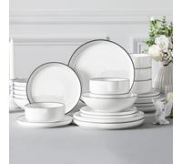 MALACASA Set di piatti e ciotole, set di stoviglie moderne in porcellana da 24 pezzi per 6 piatti in ceramica, cucina bianca, cena Din ivory white