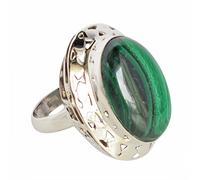 Malachite - Anello in argento Sterling 925 - Cabochon multicolore rotondo 22 x 15 mm, lunetta con pietra preziosa audace, gioielli curativi naturali, V 1/2, Gemma, Malachite