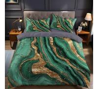 Malachite Copripiumino Singolo 135x200 cm Trama marmo oro Stampa 3D Microfibra Morbida con 2 Federe 50x80 cm - Set Biancheria da Letto per Bambini