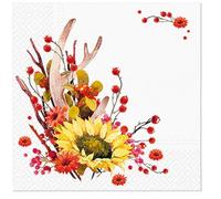 Malagro 20 tovaglioli autunnali girasole su composizione autunnale come decorazione da tavola. Tovaglioli di carta con motivo. Anche per decoupage e decoupage 33 x 33 cm