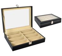 MALATEC - Valigetta per orologi, molti scomparti, cuscino per orologi, in ecopelle, occhiali neri, diversi modelli 8512, taglia: M