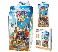 Malau - Puzzle 3D Book Nook in Legno dal Design Eccezionale con Luce - Kit Casa Miniatura Fai-da-te da Costruire - Diorama per Libreria o Scrivania Libri (Mobile Flying House)