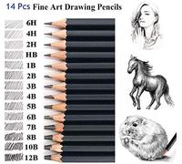 Malayas - Set da disegno, 14 pezzi, matite in grafite, 12B, 10B, 8B, 7B, 6B, 5B, 4B, 3B, 2B, B, HB, 2H, 4H, 6H, per bambini, adulti, artisti, studenti, principianti