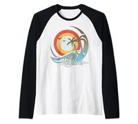 Maldive Palme Onda Spiaggia di Sabbia Bianca Ricordo Maglia con Maniche Raglan